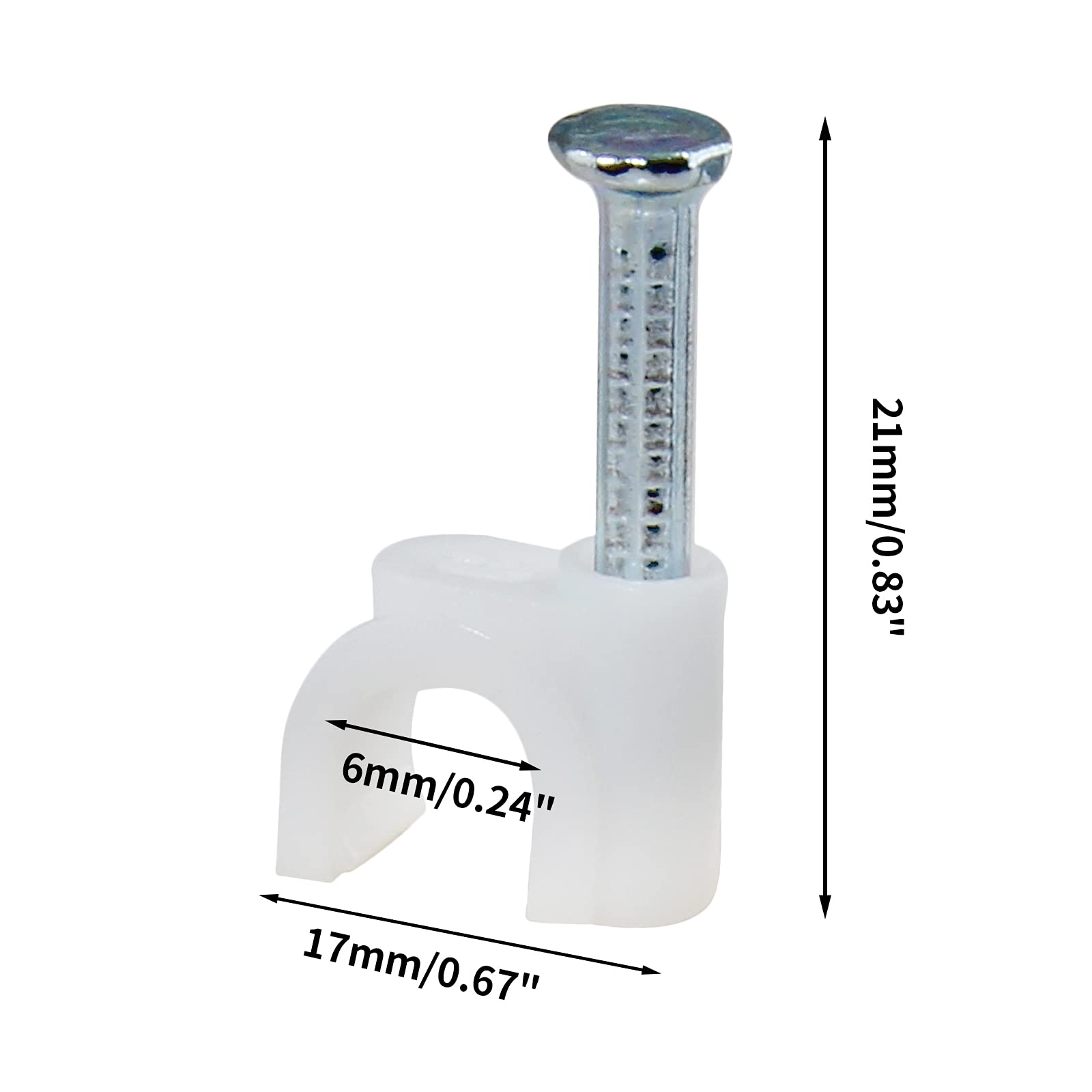 Bonsicoky 100Pcs Nail Cable Clips With Steel Nail, 6Mm White Cable Wire Management Clips For Ethernet Cable, Telephone Cable, Tv