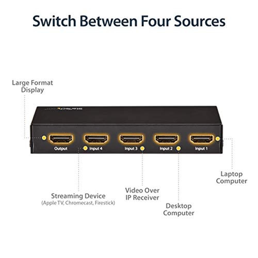 Startech.Com Hdmi 2.0 Switch   4 Port   4K 60Hz   Hdmi Automatic Video Switch Box   Multi Port Hub W/ 1 In 4 Out Functionality (