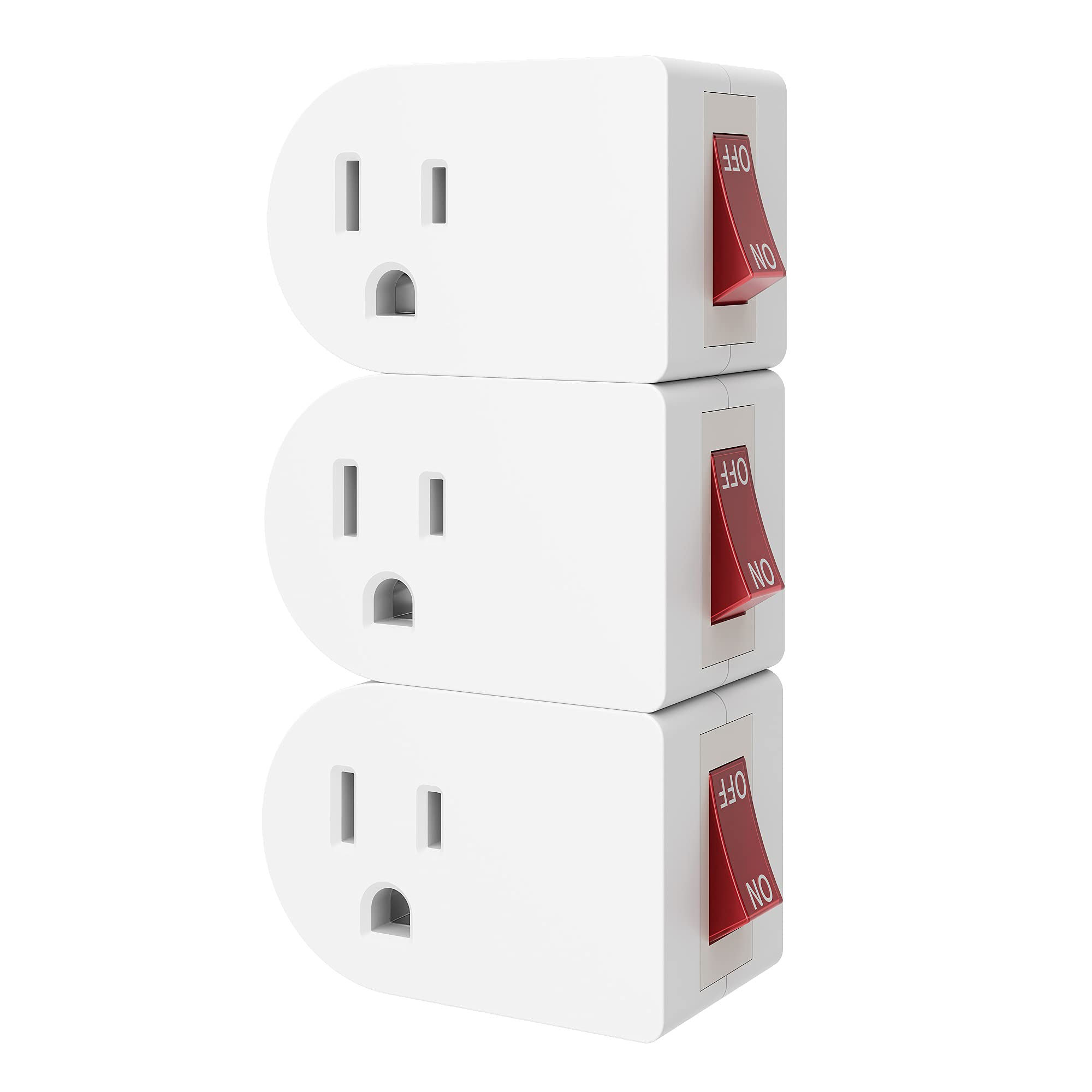 Oviitech 3 Pack Grounded Outlet Wall Tap Adapter With On/Off Power Switch