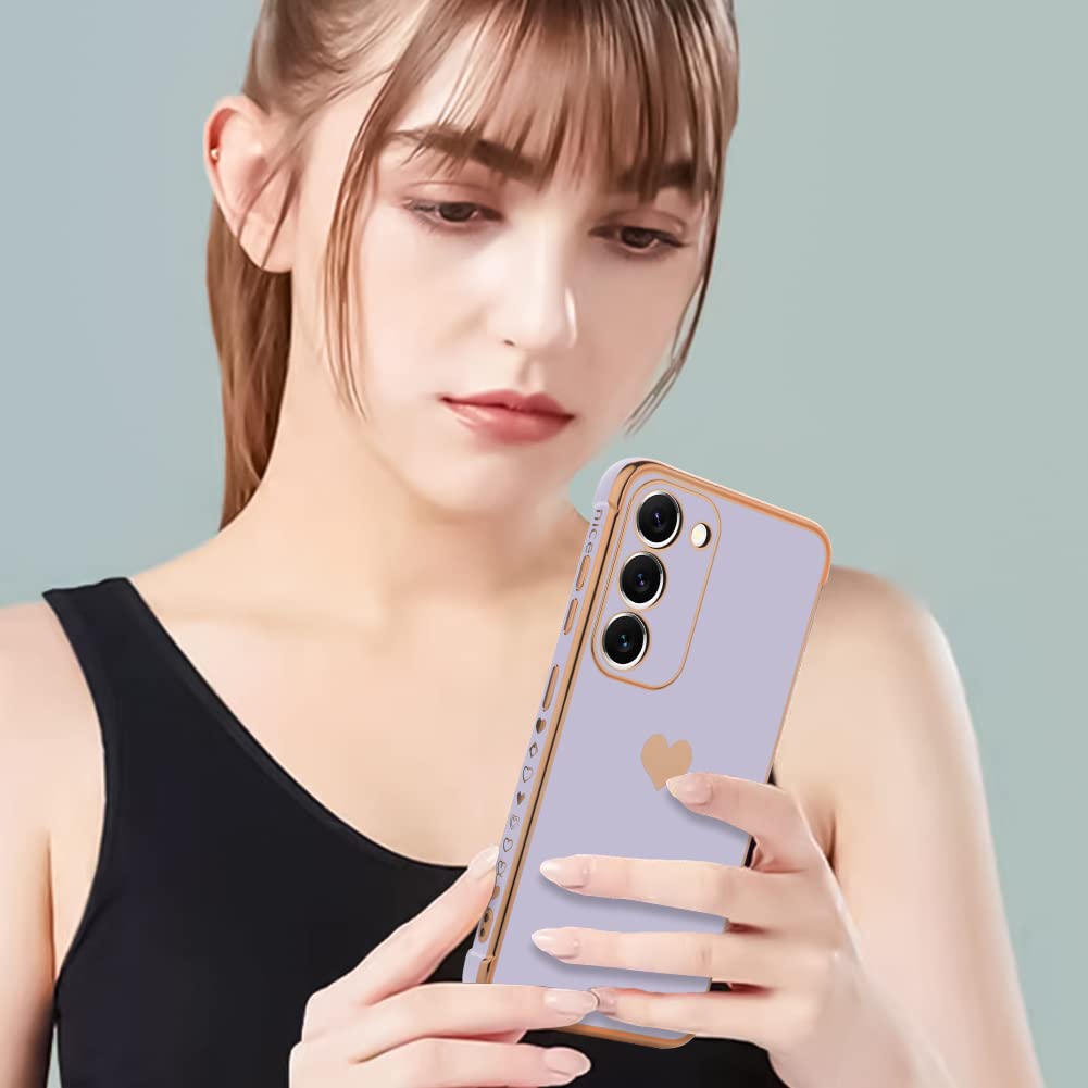 Kanghar Compatible With Samsung S23 Plus 5G Case For Women Girl, Plating Edge Cute Love Heart Soft Tpu Bumper With 4 Corners Sho