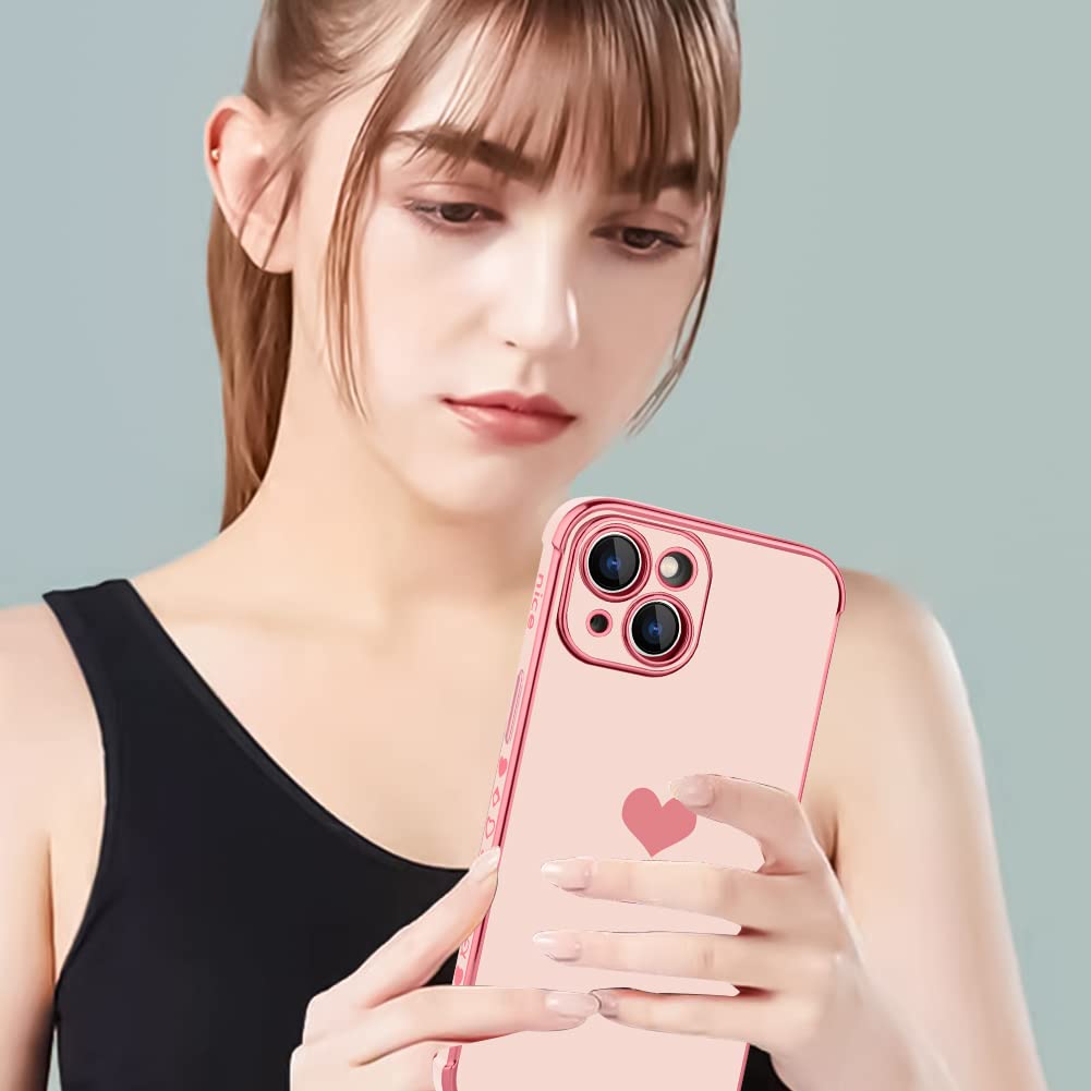 Kanghar Compatible With Iphone 14 Plus Case For Women Girl, Plating Edge Cute Love Heart Soft Tpu Bumper With 4 Corners Shockpro