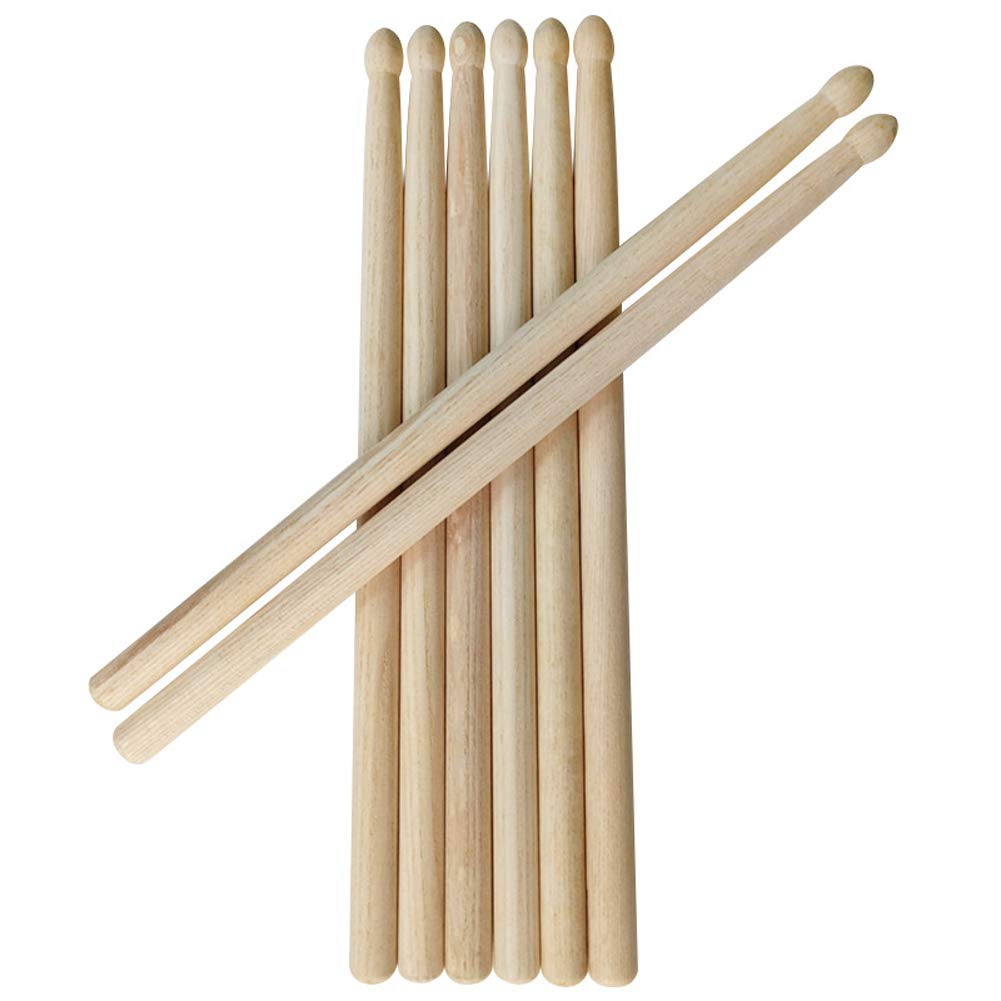3 Pairs of (6pcs) Wooden Drum Sticks Hard Maple Drumsticks Accessories Percussion Instruments Kids/Student/Beginners Wood Tip Ma