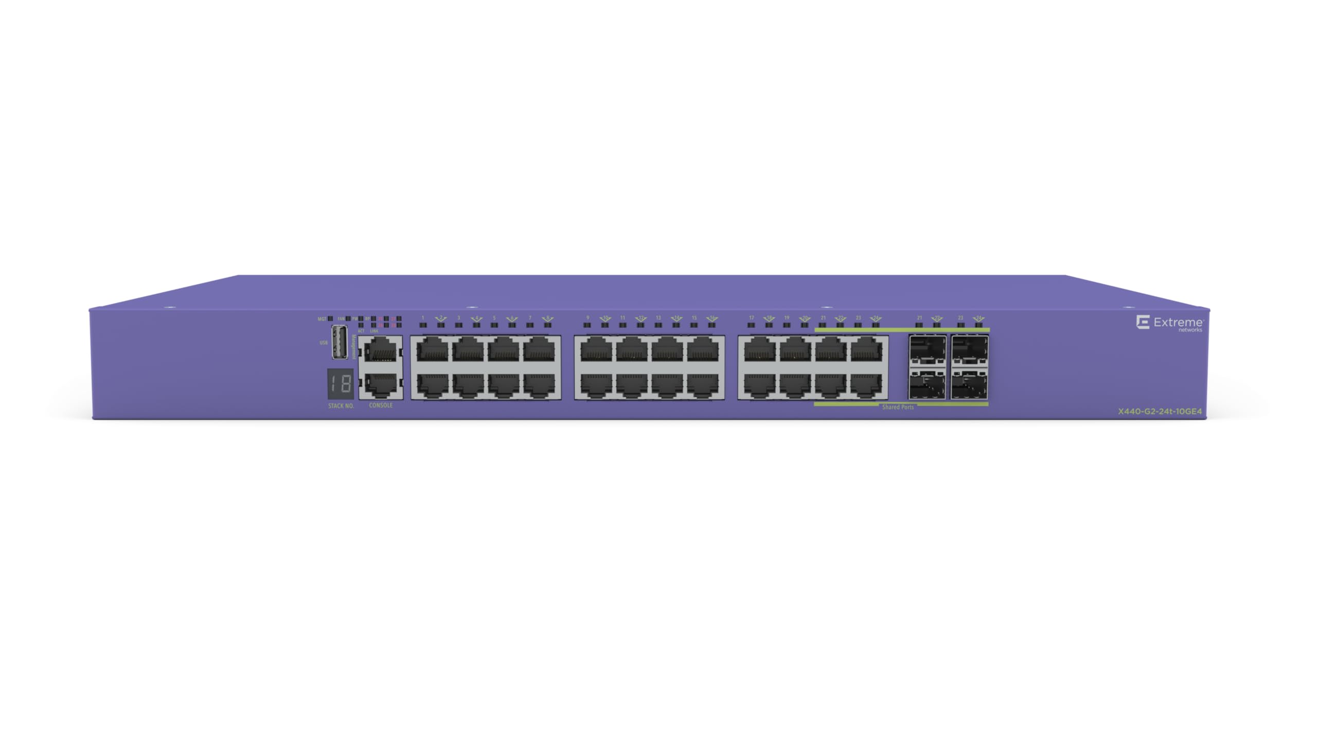 Extreme Networks ExtremeSwitching X440-G2 X440-G2-24t-10GE4 - Managed 24x10/100/1000 + 4x1/10G SFP+ + 4xSFP Gigabit Combo - Rack