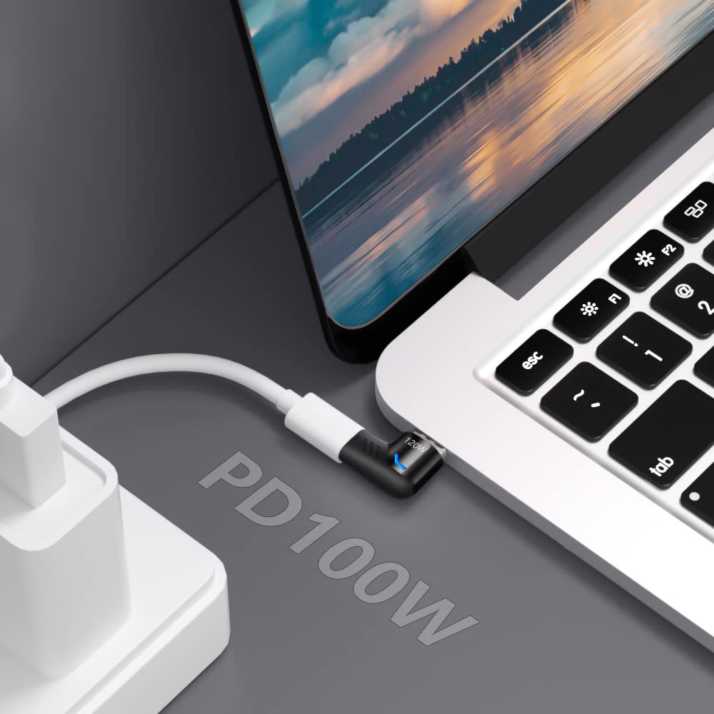 Sheeast Usb C Magnetic Adapter Right Angle 2Pack Fast Charging 100W Magnetic Usb C Adapter 5Pin 480Mbps Data Transmission, Black