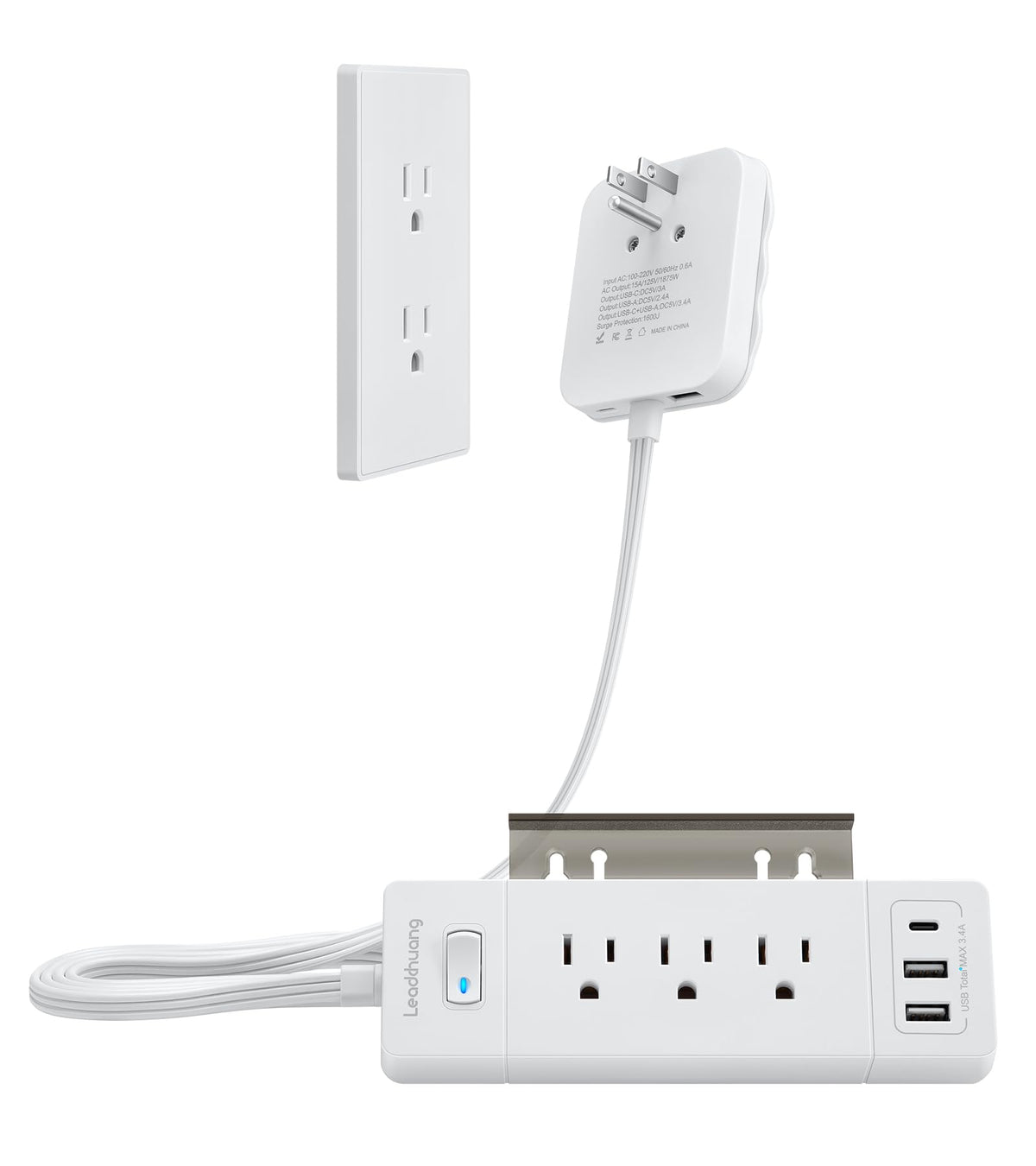 Leadchuang Flat Plug Power Strip With Usb C Wall Charger, 6Ft Power Strip With Usb Ports 3 Outlets And 5 Usb Ports, Surge Protec