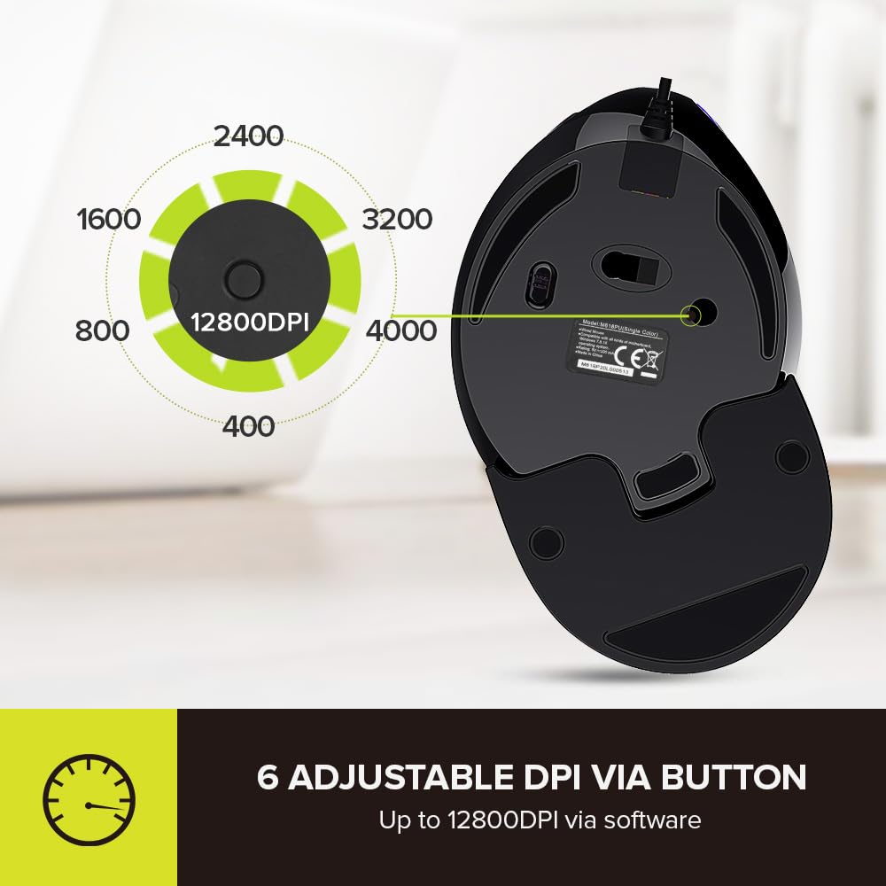Delux Ergonomic Mouse, Wired Large Rgb Vertical Mouse With 6 Buttons, 4000Dpi, Removable Wrist Rest For Carpal Tunnel (M618Plus