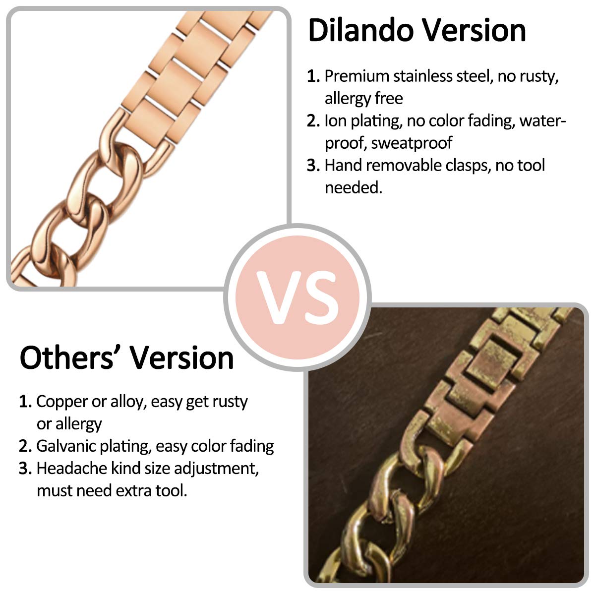 Dilando 41Mm 40Mm 38Mm Rose Gold Cool Chain Metal Bands Compatible With Apple Watch Women Men, Replacement Bracelet Stainless St