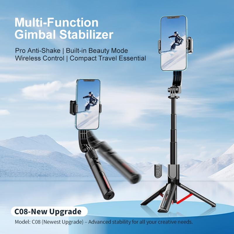 Phone Gimbal Stabilizer For Phone,Selfie Stick & Tripod With Remote Control | One-Touch Horizontal/Vertical Switch & 360 Rotatio