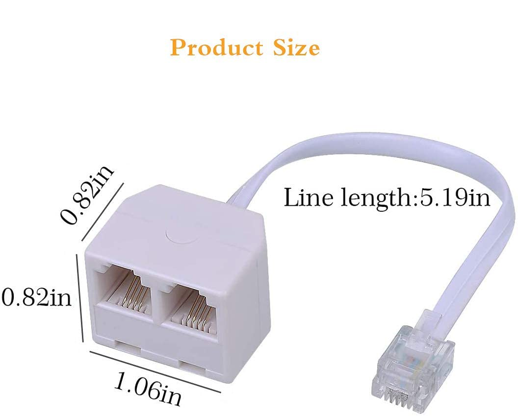 Phone Line Splitter Rj11 Male To Female Two Way Phone Line Splitter Converter Rj11 6P4C Plugs For Telephone, Fax Machine (3 Pack