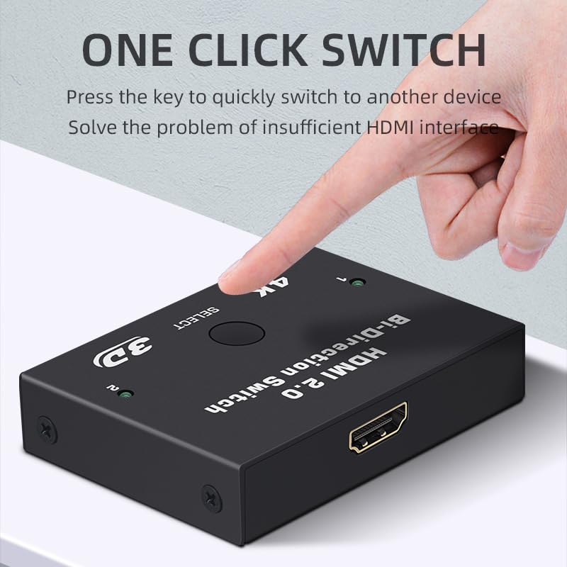 E Shidai 4K Hdmi Switcher, 4K@60Hz Splitter, Bi Directional 2 In 1 Out/1 In 2 Out, Supports 4K 3D Hdr, Compatible With Laptops,