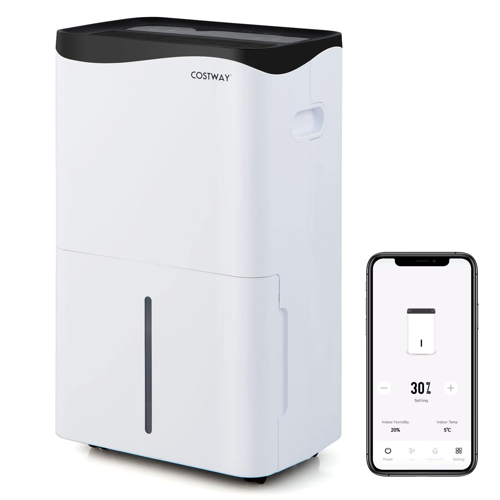 Costway 5500 Sq. Ft Dehumidifier For Basement & Large Room, 100 Pint Dehumidifier With Smart App & Alexa Voice Control, 4 Modes, 2 Speeds, 24H Timer, Low Noise Home Dehumidifier With Drain Hose