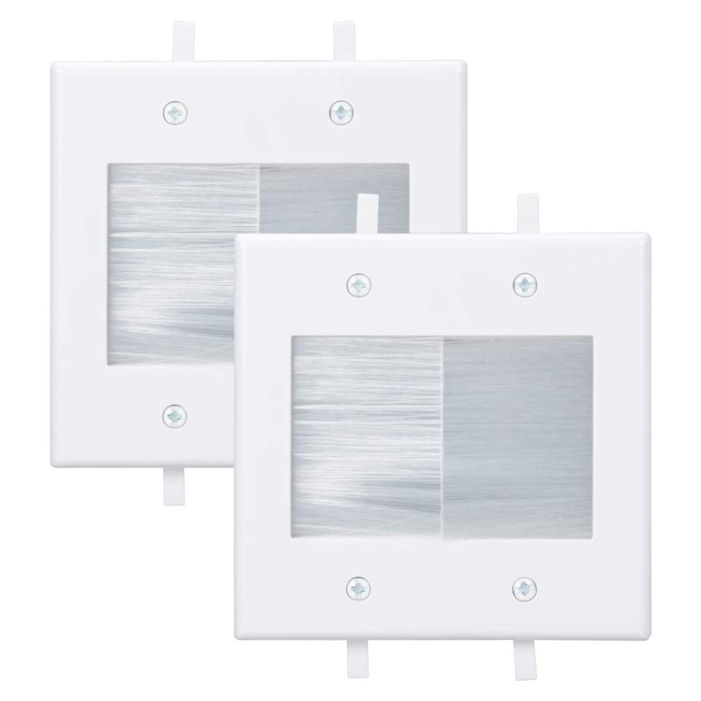 Kebulldola 2 Gang Brush Wall Plate White Built In Low Voltage Mounting Bracket For Cables Pass Through 2 Pack