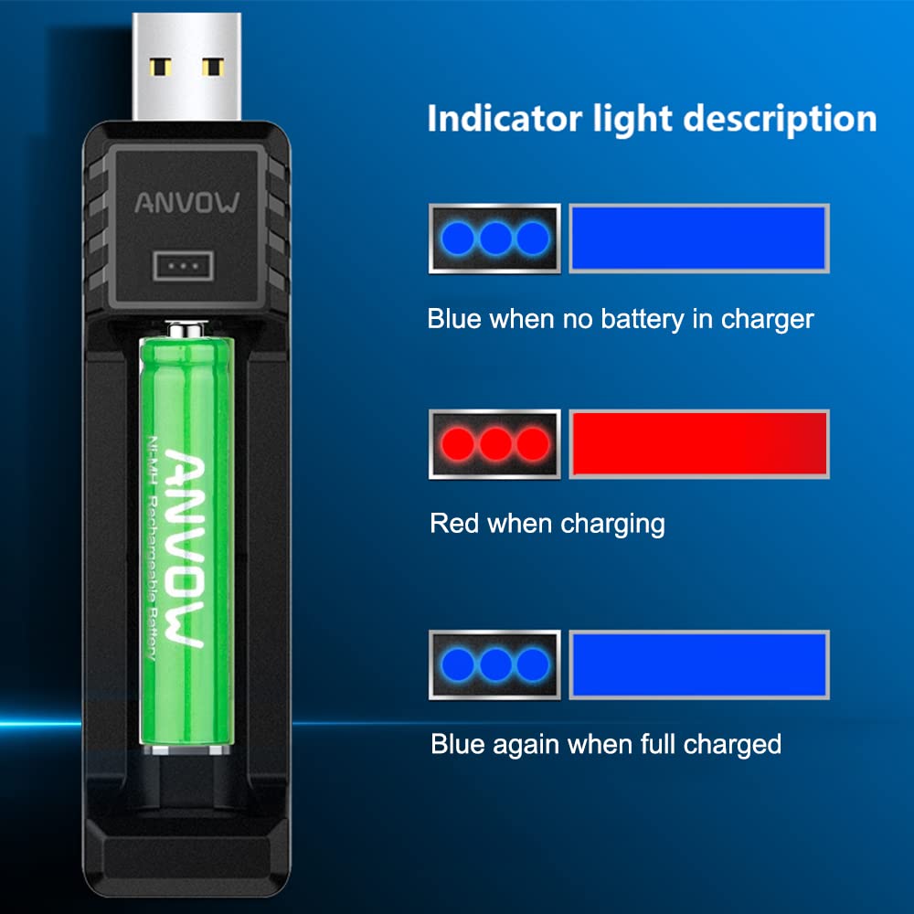 Anvow Smart Aaaa Battery Charger With 2 Counts Rechargeable Aaaa Batteries   Ni Mh 1.2V 400Mah 1200 Cycles Surface Pen Active St