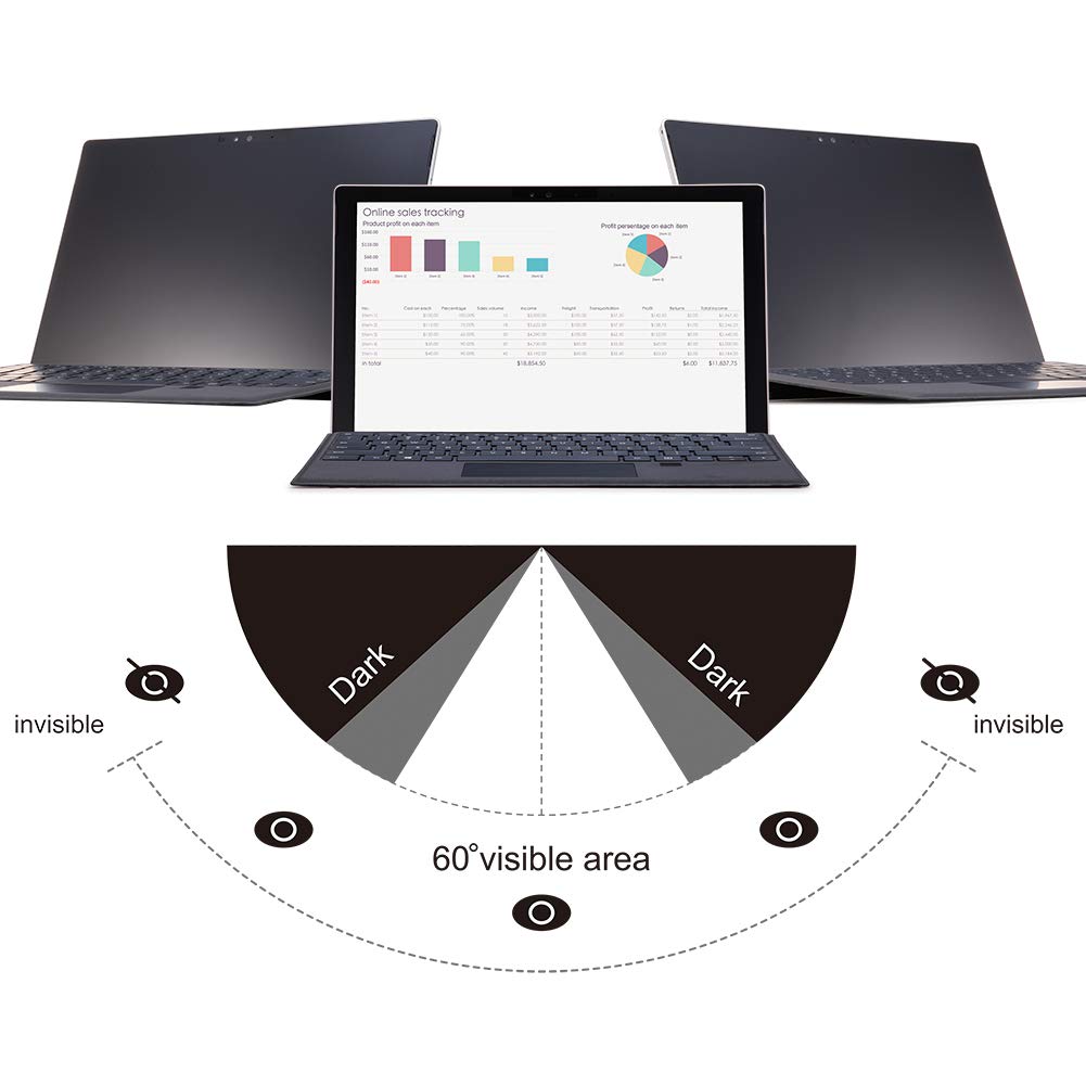 Filmext For Microsoft Surface Pro 7 Plus/7/6/5/4/3 Fully Removable Privacy Screen Protector Filter, Anti Spy Anti Glare Feature