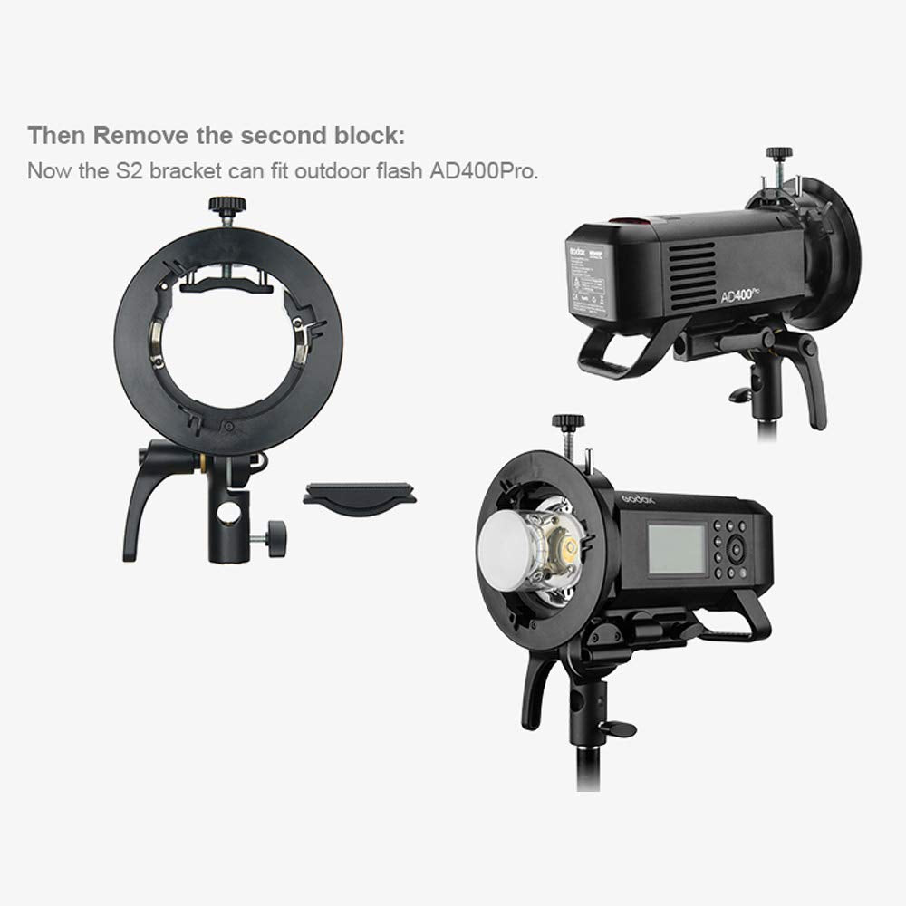 Godox S2 Speedlite S-Type Bracket Bowens Mount Flash Holder For Godox V1 Ad200Pro Ad400Pro Ad200 And Other Flashes, Precise Tilt