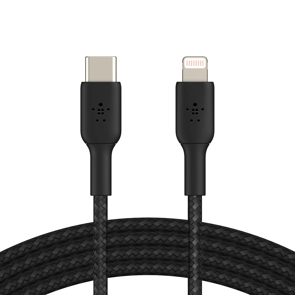 Belkin BoostCharge Nylon Braided USB C to Lightning Cable 6.6ft/2M - MFi Certified 18W Power Delivery iPhone Charger Cord - Appl