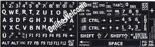 German Large Lettering Upper Case Black Background Keyboard Sticker For Computers Keyboards
