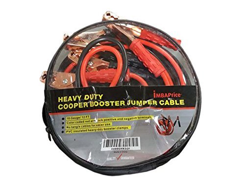 Imbaprice Jump Starter Cable   12 Feet Extra Long Heavy Duty 10 Gauge Copper Clad Aluminum Jumper Cable With Travel Case, For Ju