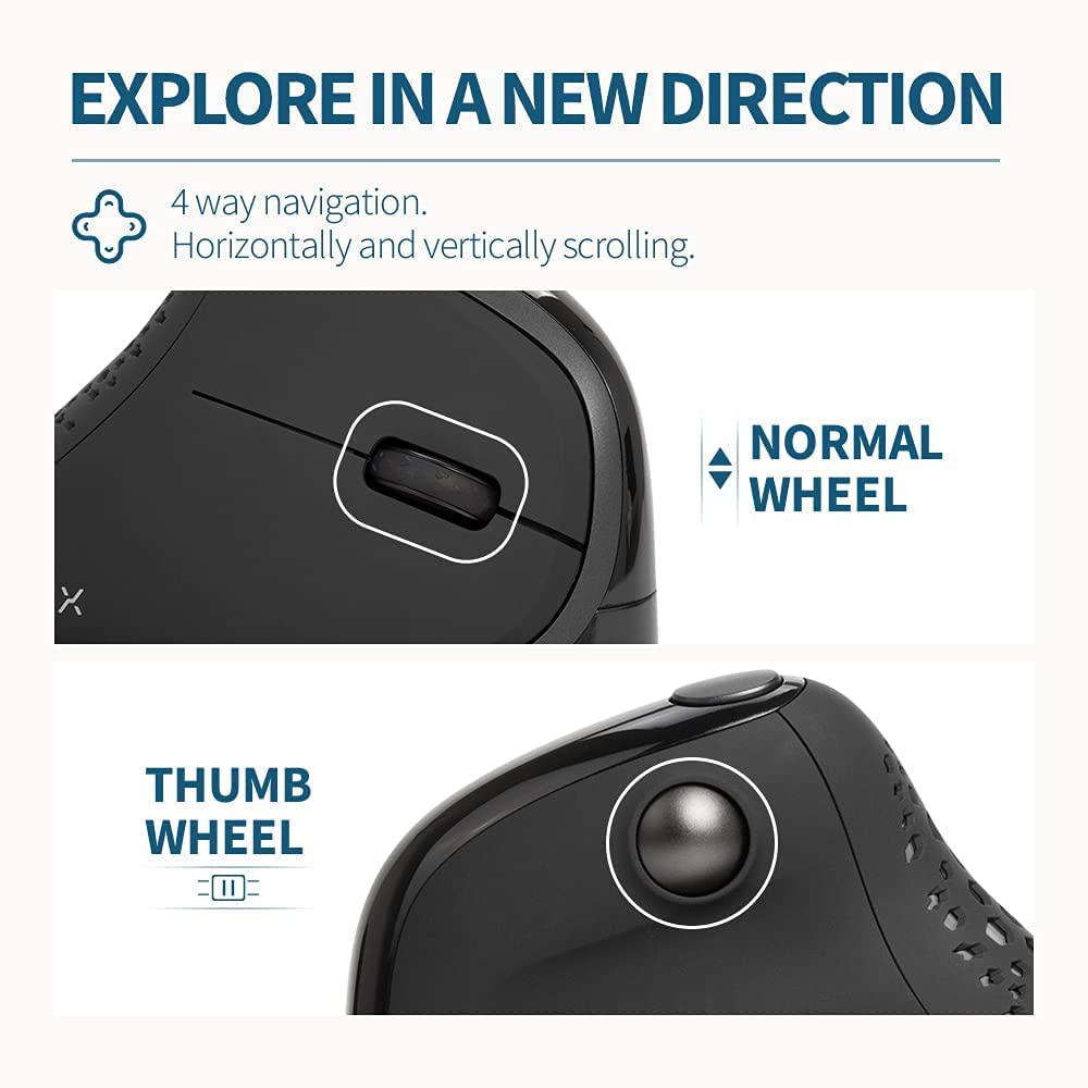 Delux Seeker Wireless Ergonomic Vertical Mouse With Oled Screen, Bt And Usb Receiver, Connect With Up To 4 Devices, Thumb Wheel,