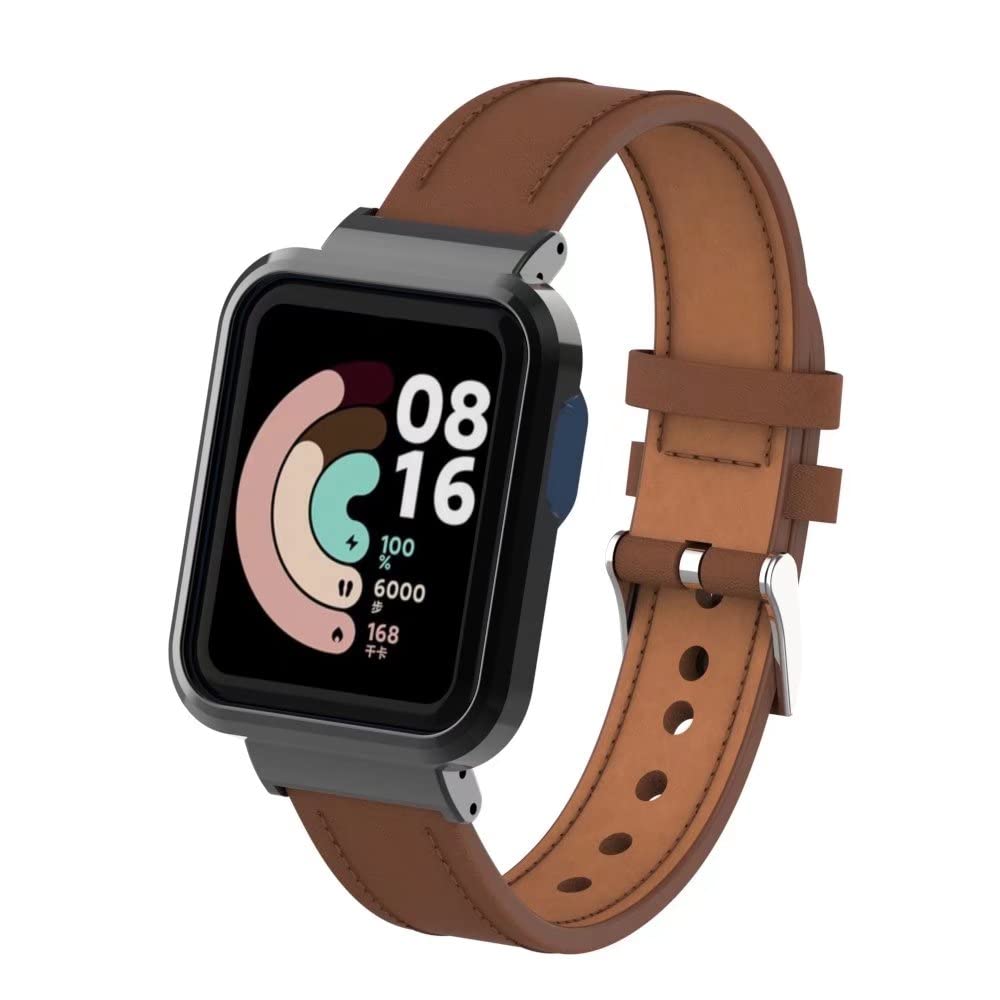 T Bluer Compatible With Xiaomi Mi Watch Lite/Redmi Watch Band,Replacement Leather Band Wirstband Accessories With Metal Frame Fo