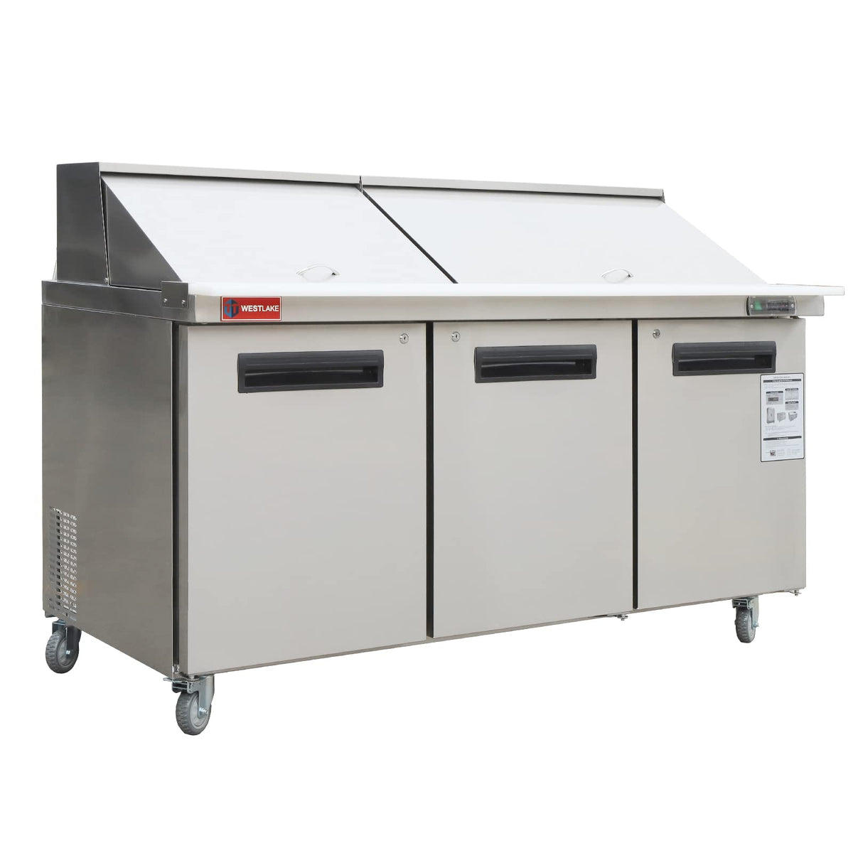 Westlake 72'' W 3 Door Refrigerator Sandwich & Salad Prep Table Commercial Mega Top Refrigerator Stainless Steel Counter Fan Coo