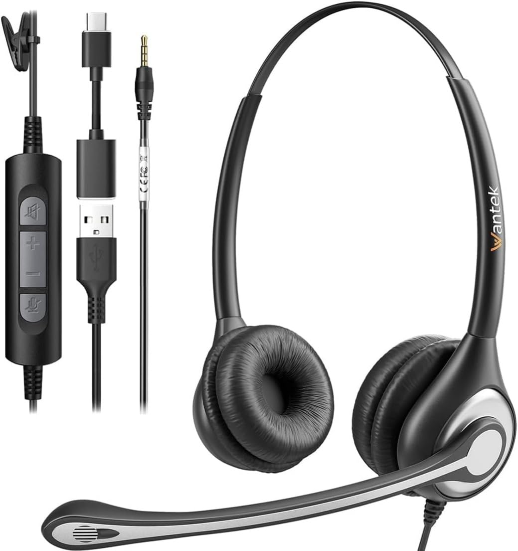 Headset wtih Mic, USB Headset with Microphone for PC, Computer Headset with Noise Canceling Microphone for Laptop, Wired Headset