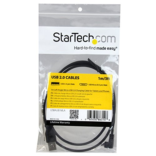Startech.Com 1M 3 Ft Micro Usb Charge And Sync Cable   Left Angle Micro Usb   M/M   Usb To Micro Usb Charging Cable   30/24 Awg