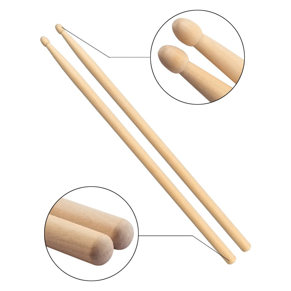 Tbrand Drum Sticks 1 Pair 5A Maple Wood Drum Sticks,1 Pair Retractable Drum Wire Brushes And 1 Pair Rods Drum Brushes Set For Ki