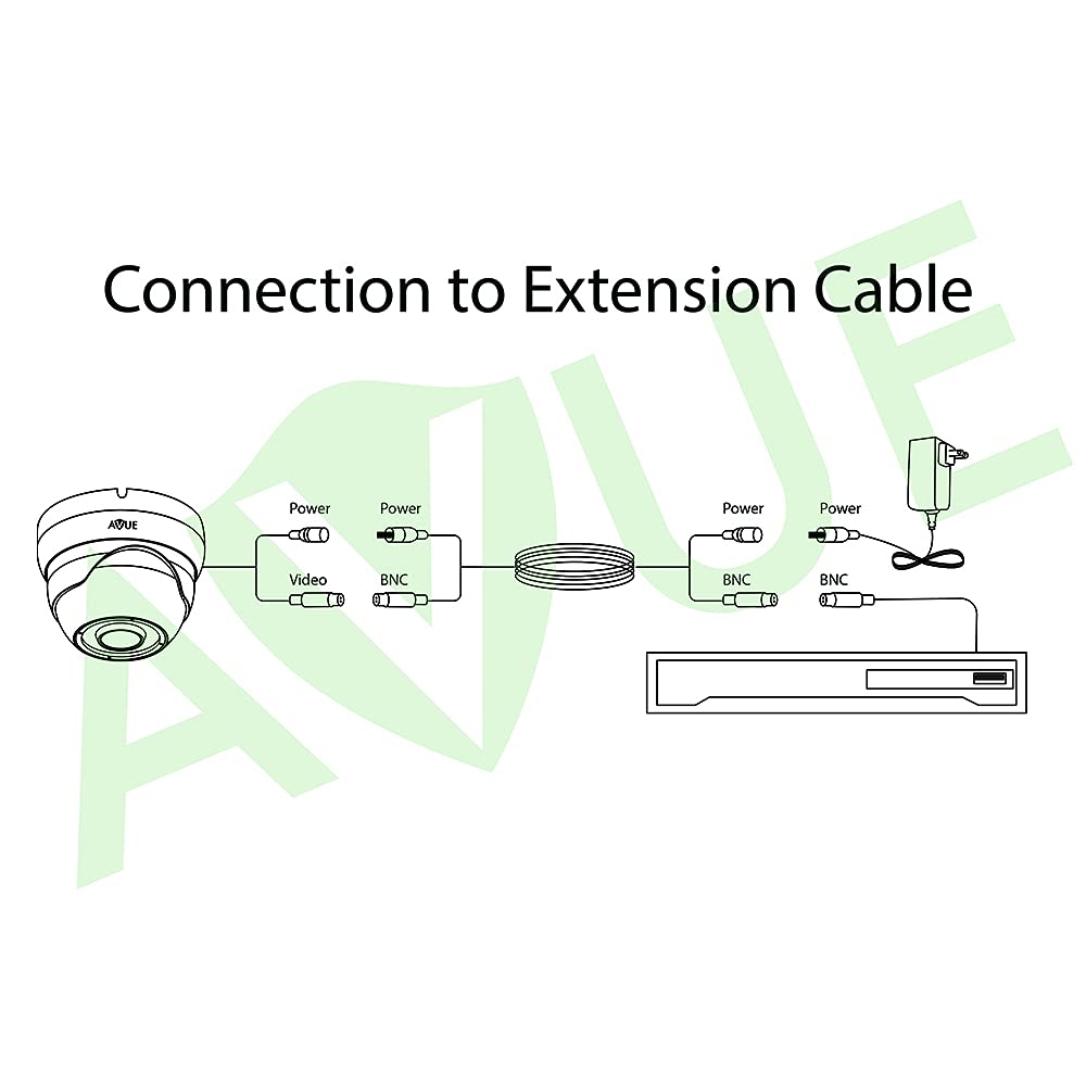 Avue 60 Ft Pre Made Rg59 Siamese Cable Tvi/Ahd/Cvi Video/Power Extension 4K Cable, Bnc: Male To Male, Dc: Male To Female, Acn Si