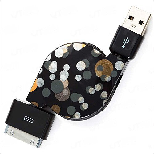 Enercell Golden Dot Usb Retractable Sync/Charge 2.46 Feet Data Cable Usb Charger For 30-Pin Ipad 2 3 Iphone 3G 3Gs 4 4S Ipod Tou