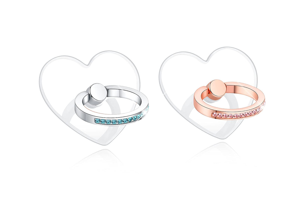 Lenoup Transparent Heart Rhinestone Cell Phone Ring Holder Kickstand,Bling Bling Sparkle Pink Diamond Blue Diamond Clear Heart C