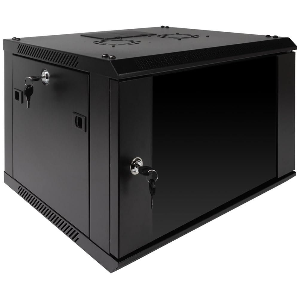 Navepoint 6U Server Rack Enclosure With Glass Door, Cooling Fan, Locks, & Removable Side Panels   6U Wall Mount Network Cabinet