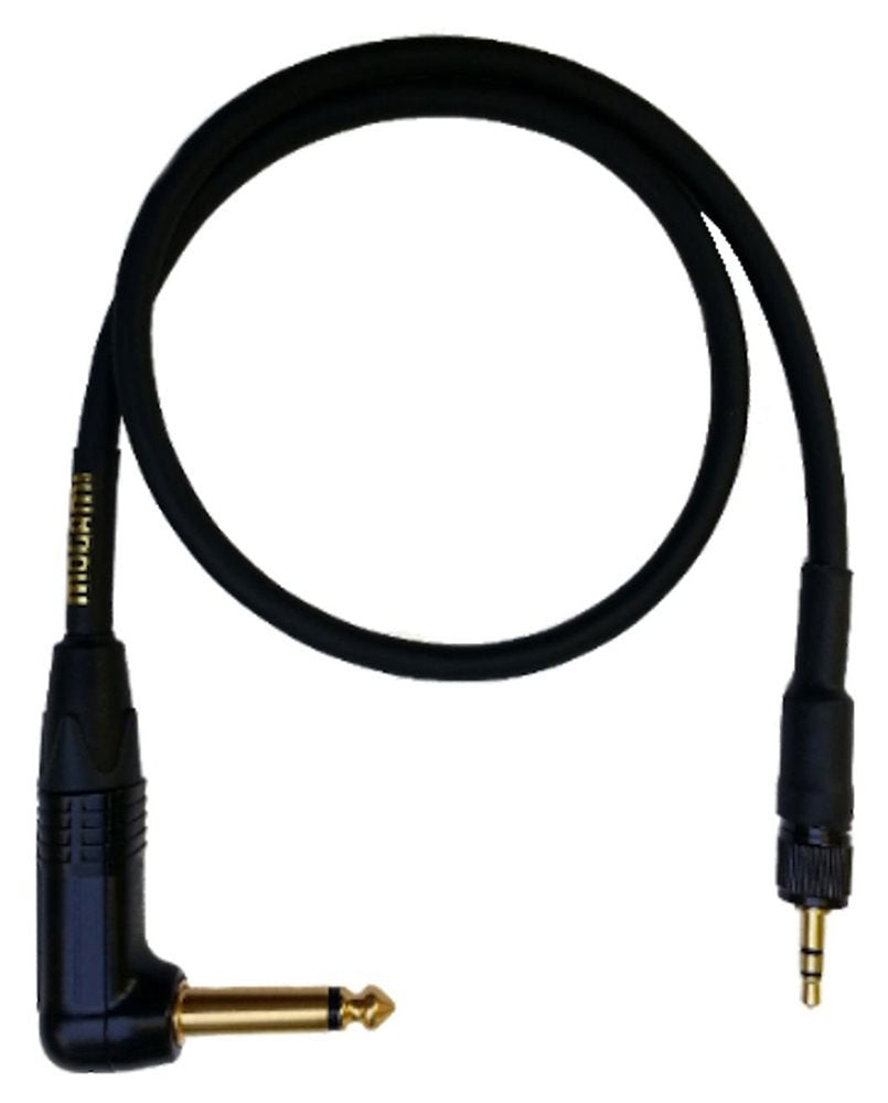 Mogami Gold Bpse Ts 24R Belt Pack Instrument Cable For Wireless Instrument Systems, 1/4' Ts Male Plug To 3.5Mm Locking Trs Male Plug, Right Angle To Straight Connectors, 24 Inch