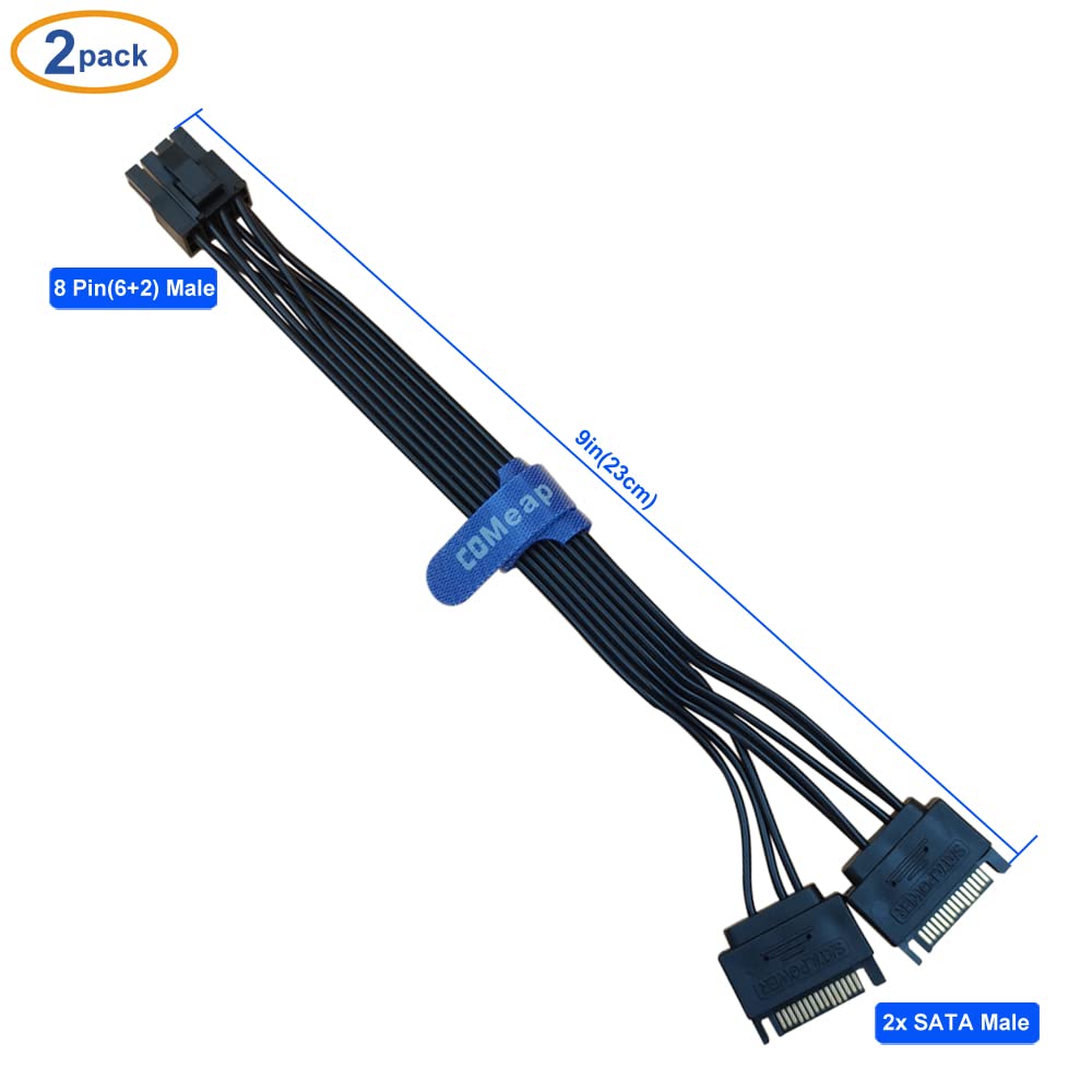 Comeap (2-Pack) Sata To 8 Pin Gpu Power Adapter, 8 Pin (6+2) Pcie To Dual Sata Splitter Cable 9-Inch(23Cm)