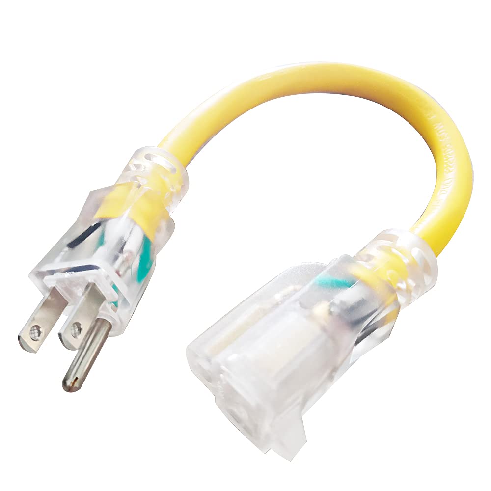 Ep 1 Ft Lighted Outdoor Extension Cord   12/3 Sjtw Heavy Duty Yellow Extension Cable With 3 Prong Grounded Plug   15Amp Power Co