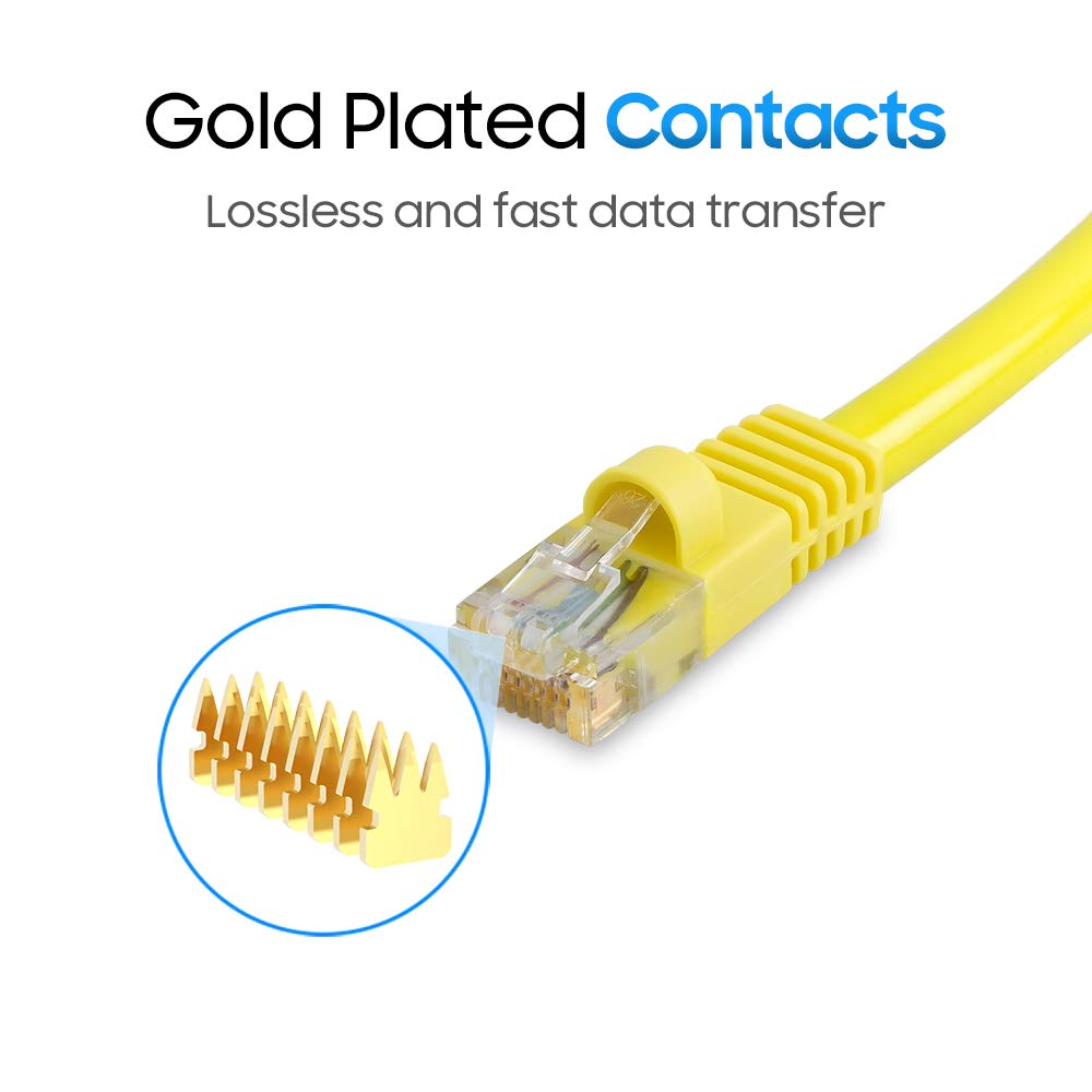 Cmple Cat5E Network Ethernet Cable   Computer Lan Cable 1Gbps   350 Mhz, Gold Plated Rj45 Connectors   75 Feet Yellow