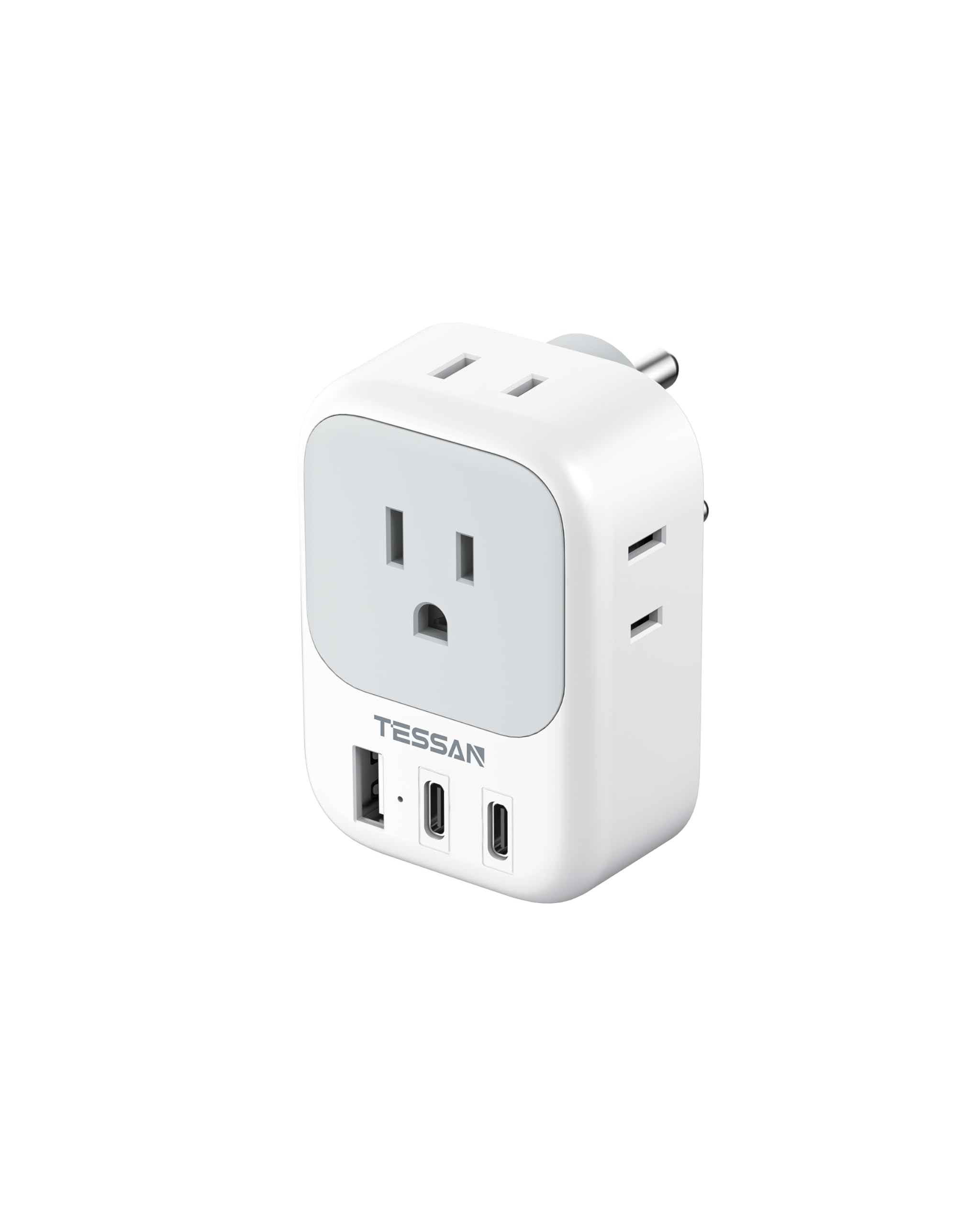 Us To India Plug Adapter, Tessan Type D Travel Adapter With 4 Outlets 3 Usb (2 Usb C), Power Adaptor For Usa To India Nepal Mald