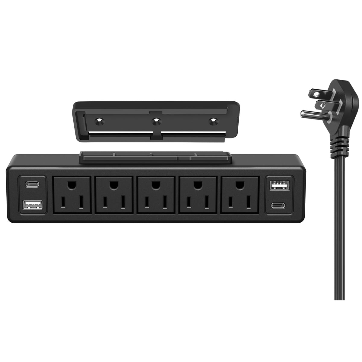 20W Usb C Under Desk Power Strip Mountable,Total 40W Fast Charging Ultra Flat Plug Power Strip Surge Protector 1200J,9 In 1 Desk