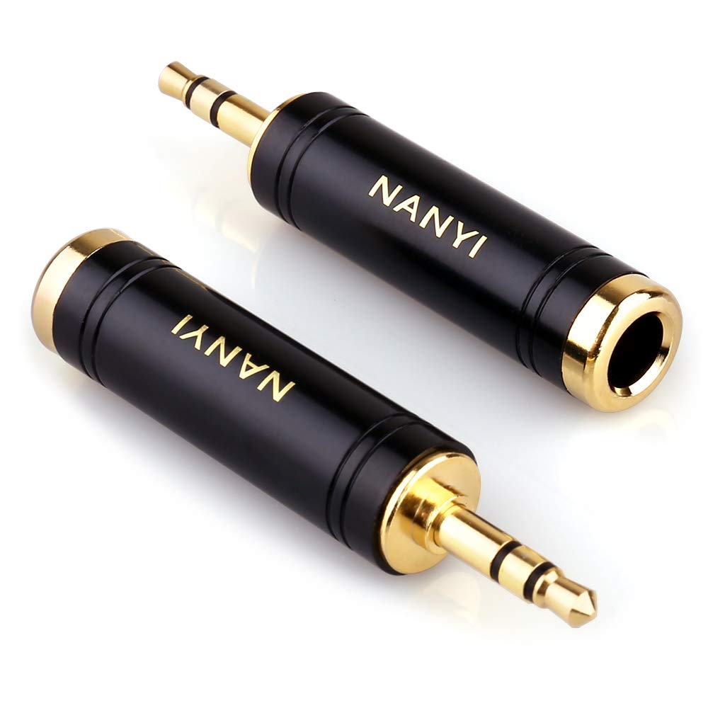 NANYI 1/4 Inch F to 1/8'' M Stereo Headphone Adapter Cables Connector, Upgrade 6.35mm Jack Stereo Socket Female to 3.5mm Jack Stereo Plug Male for Headphone, Amp Adapte, Black 2-Pack