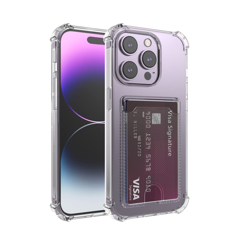 Wuwedo ?Upgrade? For Iphone 14 Pro Max Crystal Clear Card Case, [Slim & Protection][Up To 2 Cards] Anti Yellowing Flexible Tpu W