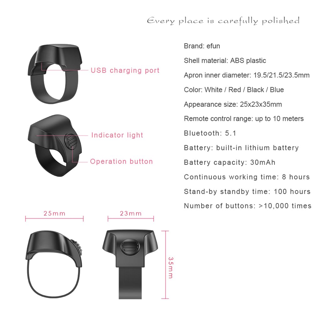 Recharging Bluetooth 5.1 Smart Ring Selfie Remote Control For Iphone & Android Wireless Remote Control Selfie Shutter For Photog