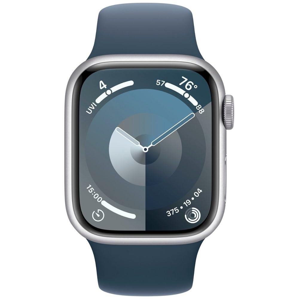 Apple Watch Series 9 [GPS + Cellular, 45mm]   Aluminum Silver Case with Storm Blue Sport Band, M/L
