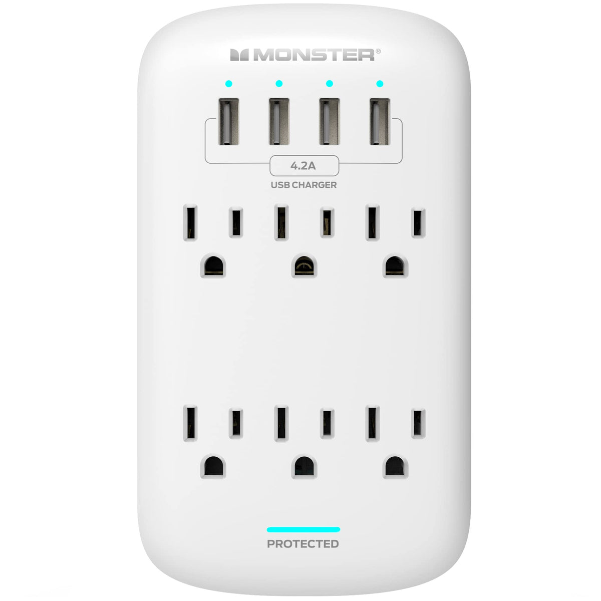 Monster Wall Tap Plug 6 Outlet Extender With Outlet Surge Protector For Home, Travel, Office, Home Appliances, Computers, And Sm