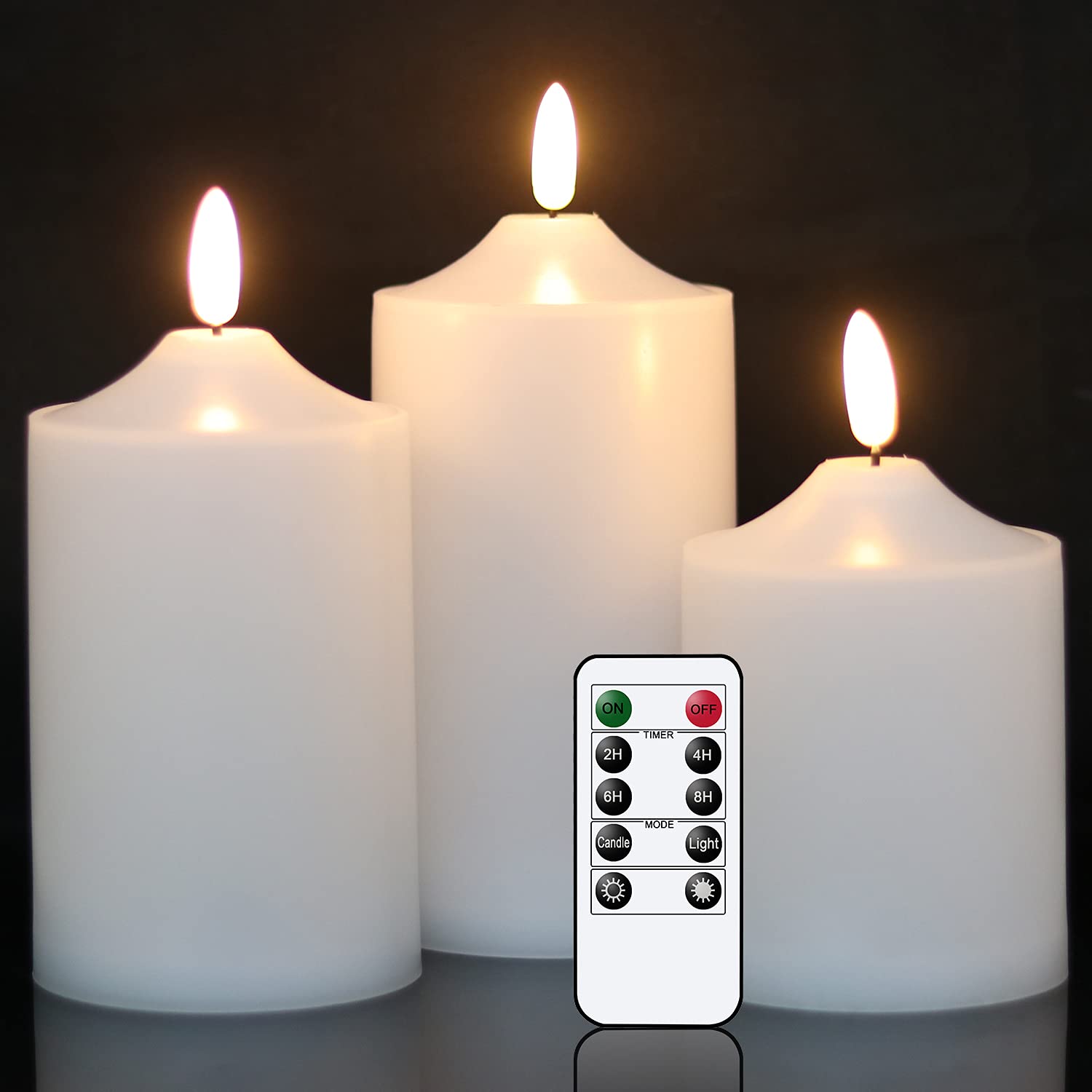 Eldnacele Waterproof Outdoor Flameless Flickering Led Candles With Timer Remote, Battery Operated 3D Wick Plastic Pillar Candles