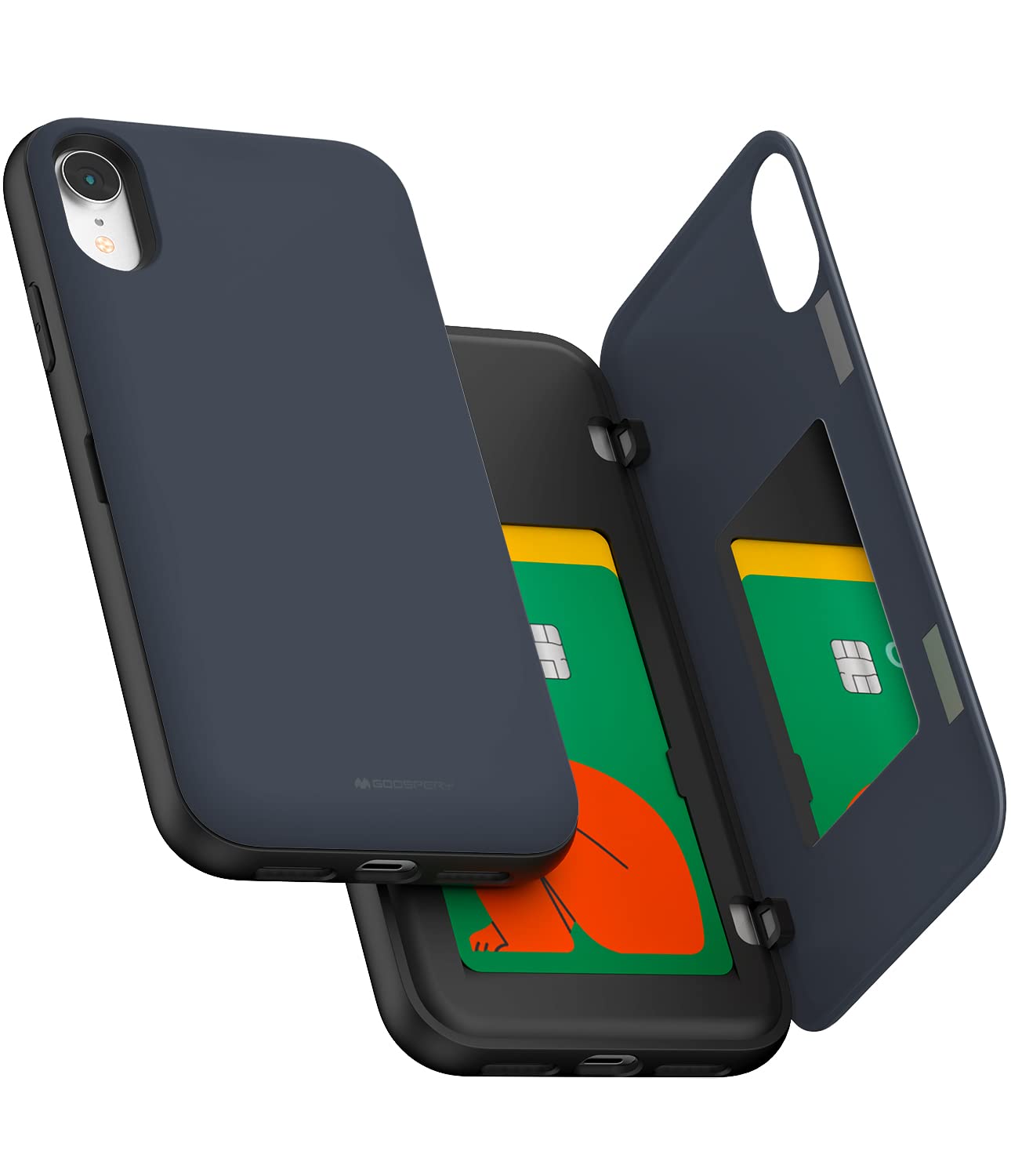 Goospery Iphone Xr Wallet Case With Card Holder, Protective Dual Layer Bumper Phone Case   Navy