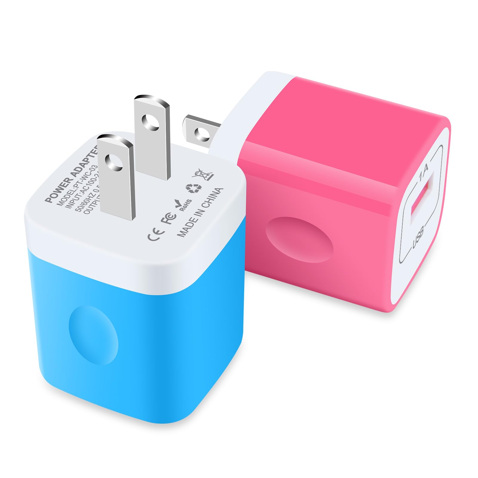 USB Wall Charger Block 2-Pack, 5V 1A Power Adapter for iPhone 14/13/12/11/XS/8 Plus, Samsung Galaxy S23/S22/S21/S10/S9, Google P