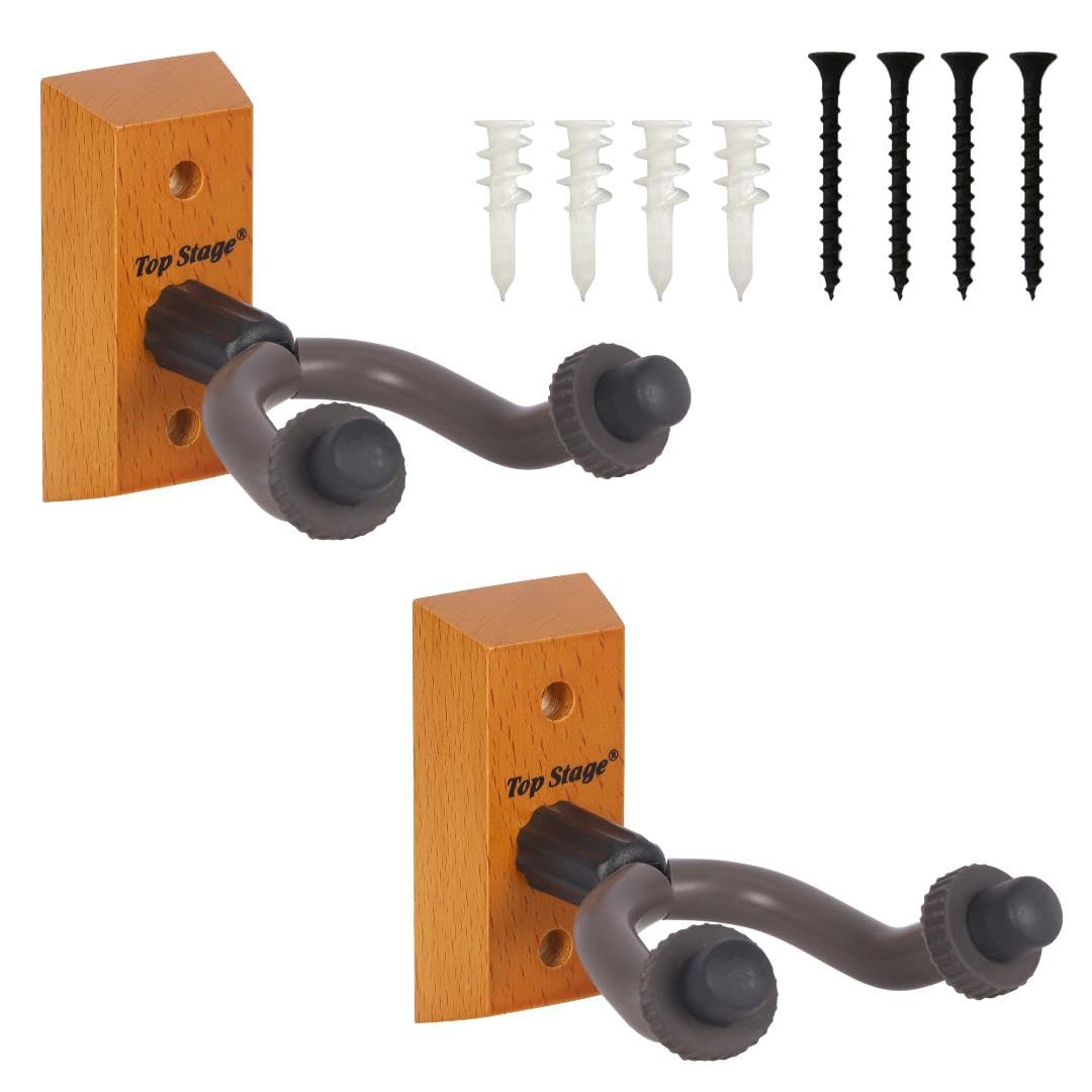 Top Stage Jx15Na Q2 Guitar Wall Mount Hanger 2 Pack, Guitar Hanger Wall Hook Holder Stand For Bass Electric Acoustic Guitar Ukul