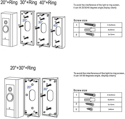 Adjustable Waterproof Compatible Doorbell Angle Mount,20/30/40 Degree Replacement Angle Bracket Plate Wedge Kit For Video Doorbe