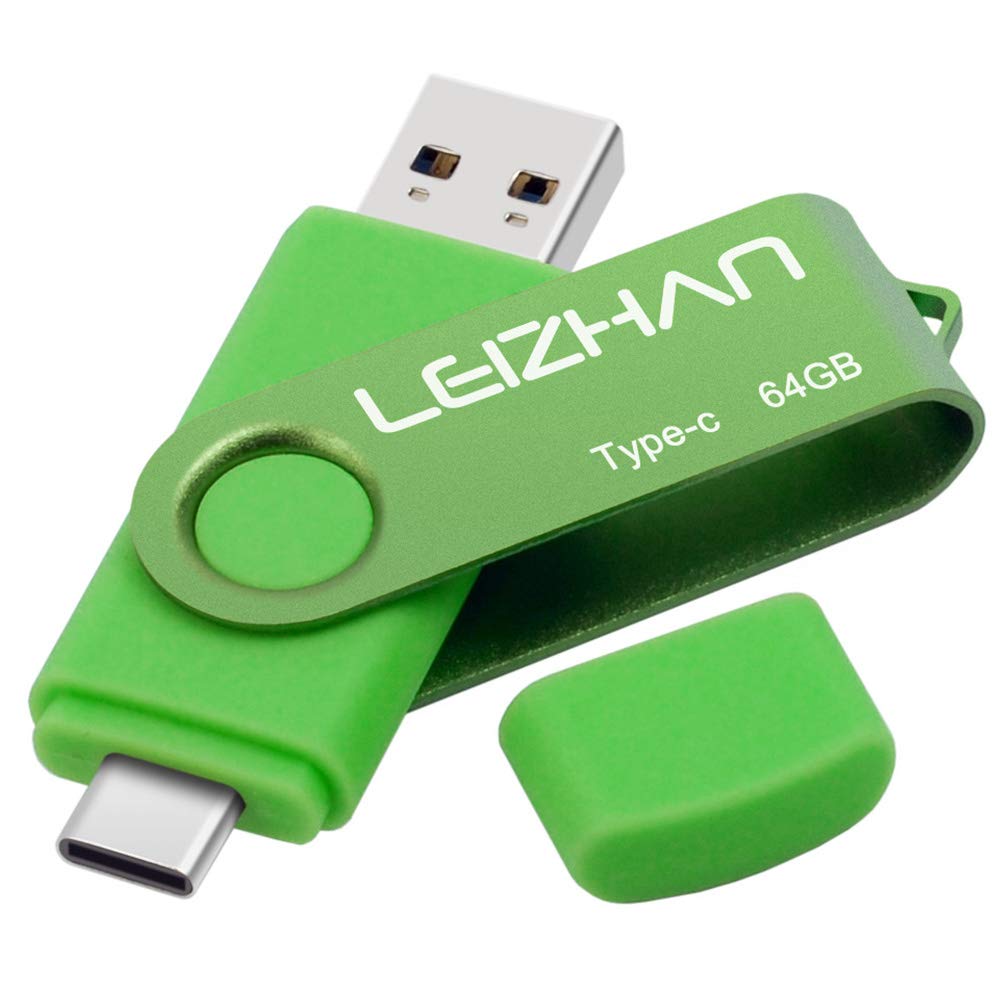 Leizhan 64Gb Type C Flash Drive Usb 3.0 Memory Stick For Samsung Galaxy S10,S9, Note 9, S8, S8 Plus, Google Pixel Xl Tipo C Memoria Usb, Green