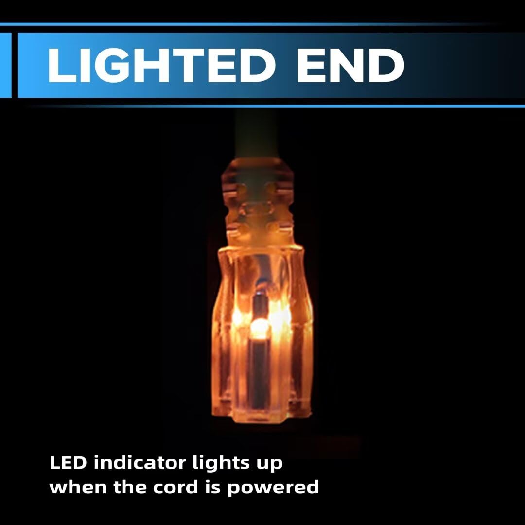 Greatide 10 Ft Lighted Outdoor Extension Cord   10/3 Sjtw Heavy Duty Black Extension Cable With 3 Prong Grounded Plug For Safety